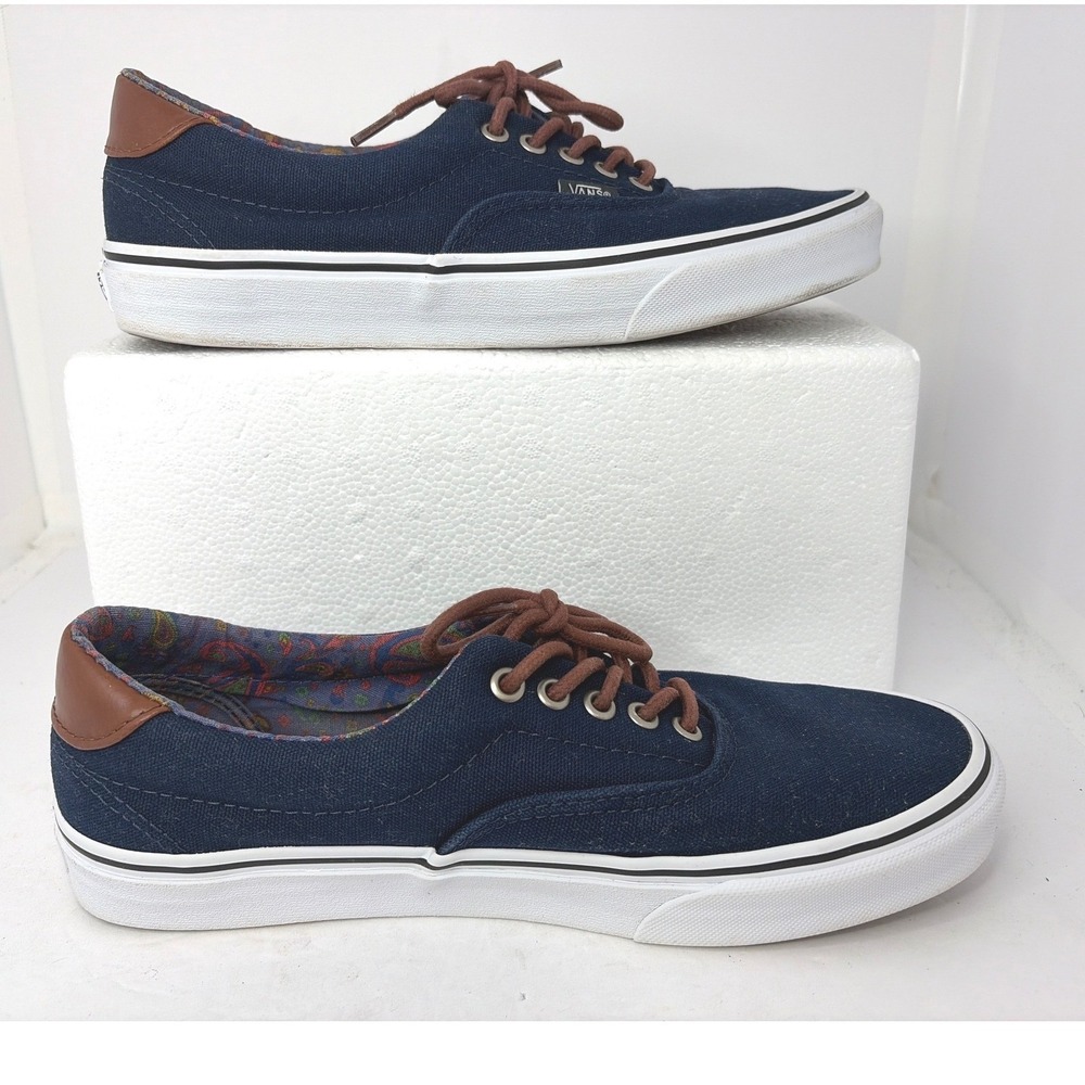 Vans Era C&L Navy Blue Canvas Leather Paisley Sneakers Mens 8.5 721356